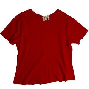 VTG Y2K Route 66 Red Women's Thermal Waffle Knit Hippy Grunge Stretch T-shirt 1X